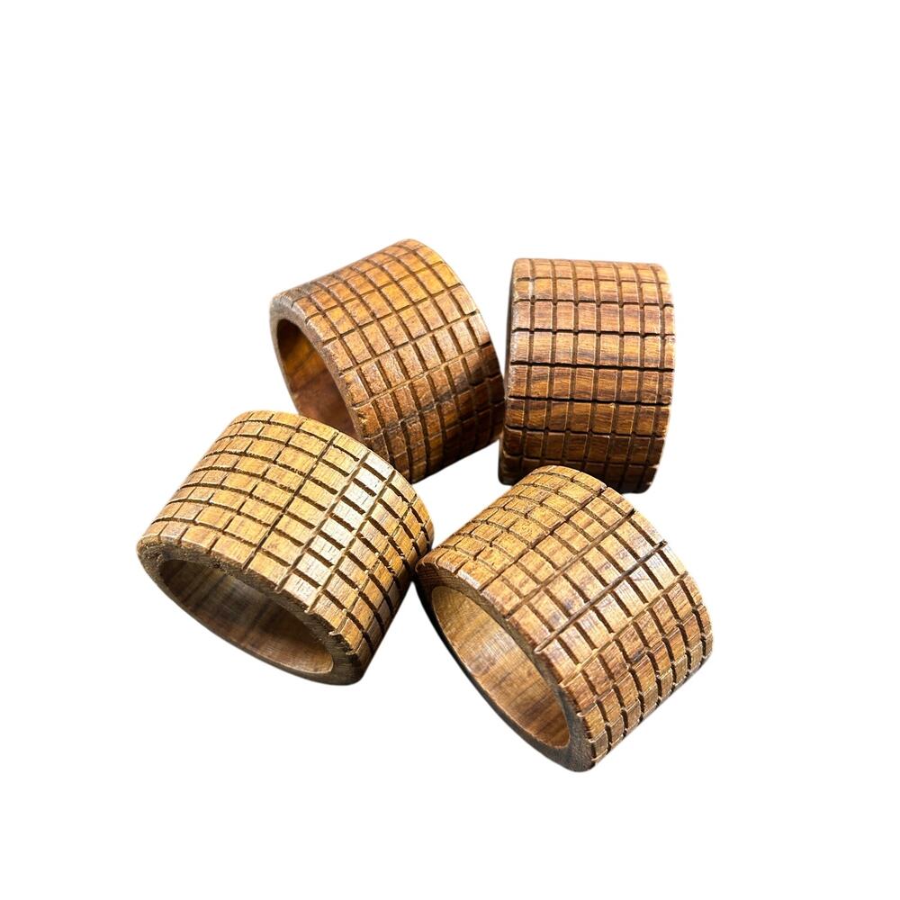 Vintage- Handcarved- Set of 4- Wooden Rustic Napkin Holders- each unique